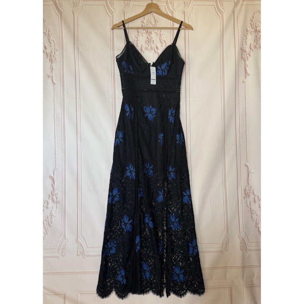 NWT Bebe Mandy Lace Maxi Dress Size 4 $179 Black Blue